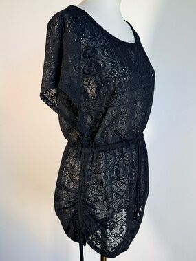 Catalina Black Lace Overlay Tunic Top